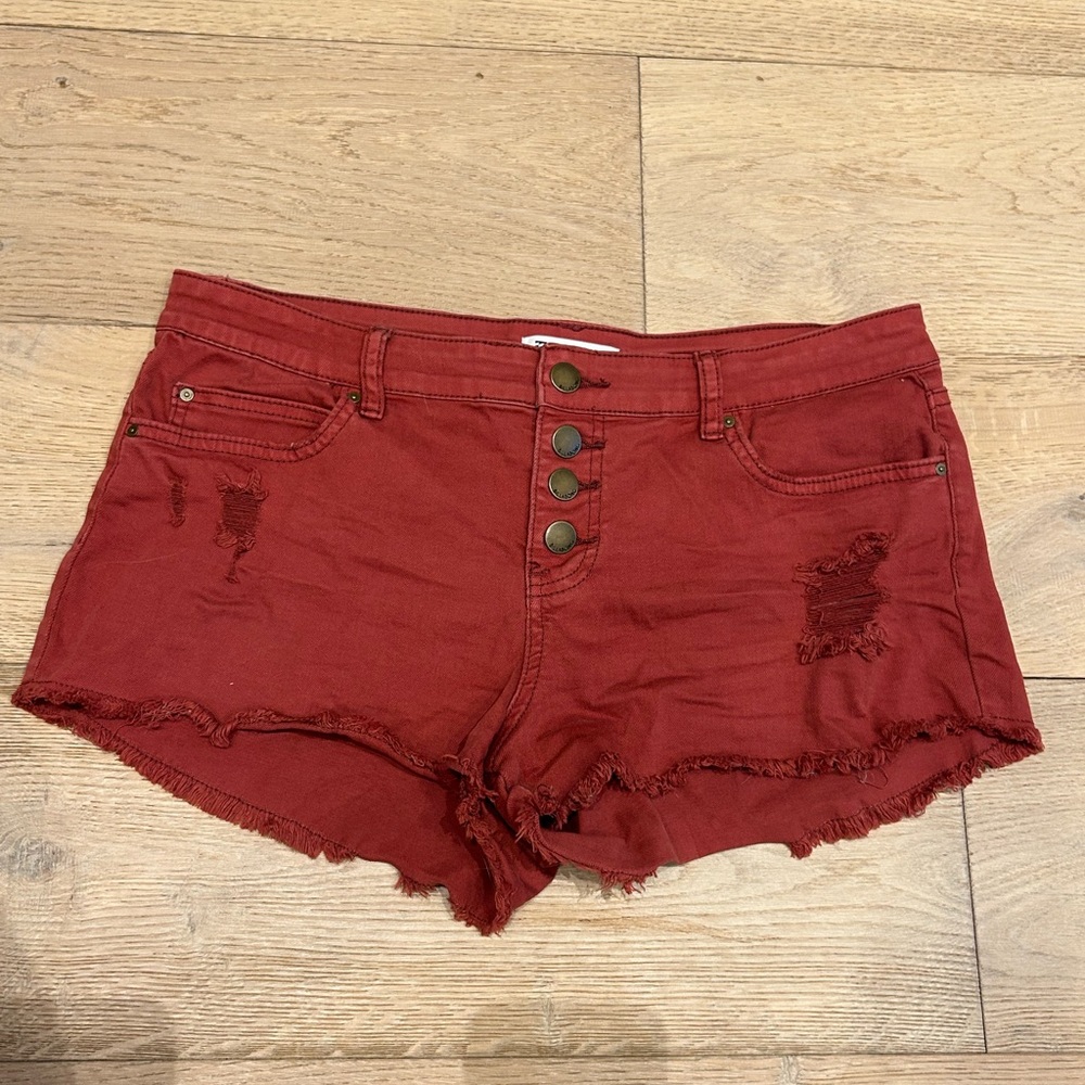 Billabong Rust Orange Stretch Fray Hem Jean Shorts - Size 30
